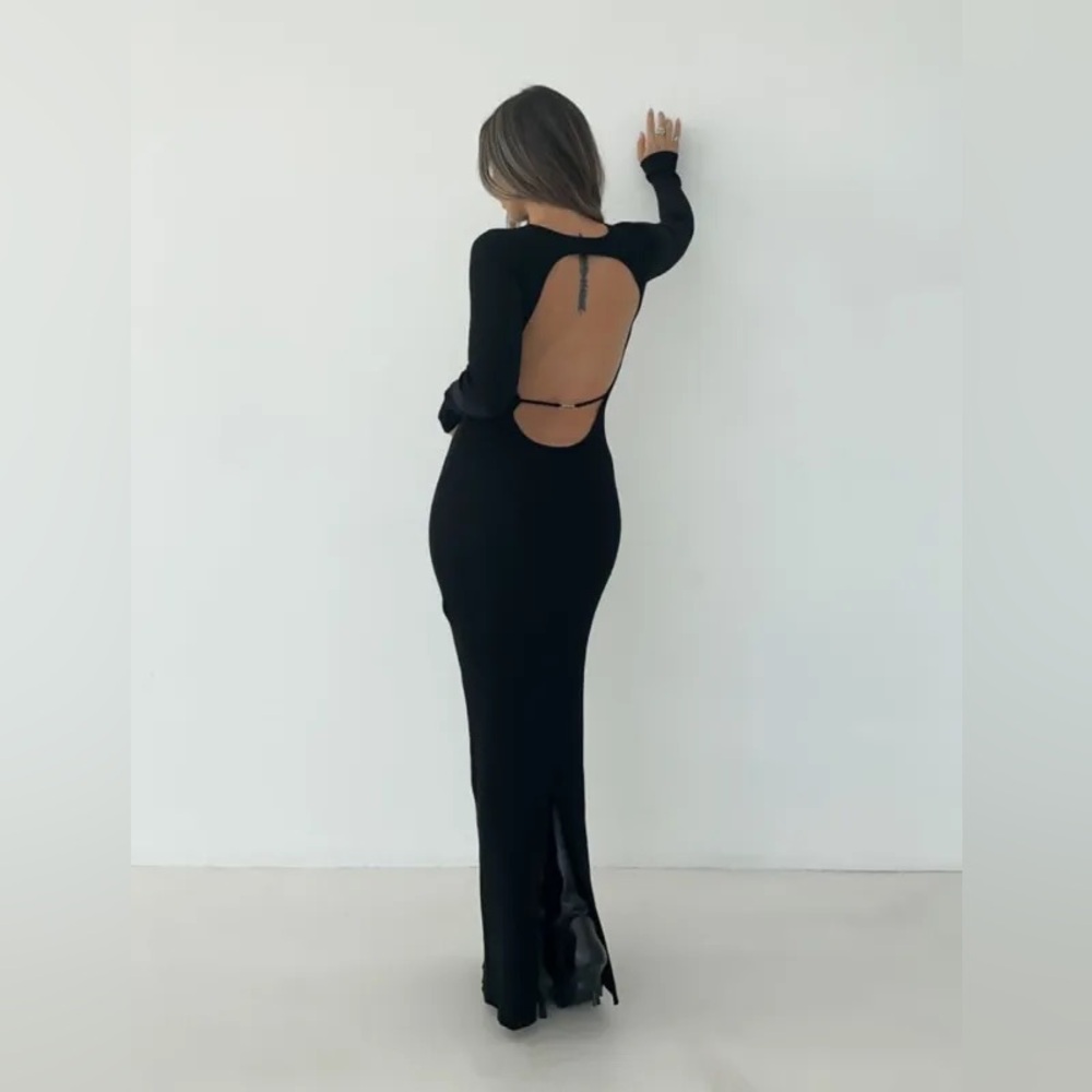 Rumored Black Presley Backless Maxi Dress